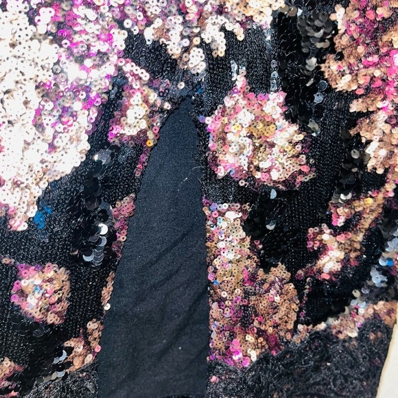 MARCHESA NOTTE dress black pink 8 floral sequin lace off the shoulder formal - Picture 12 of 16